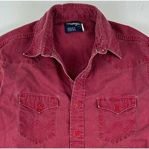 Vintage Wrangler Mens Brushpopper 1993 Shirt XL 17 35‎ Faded Red Western Cowboy
